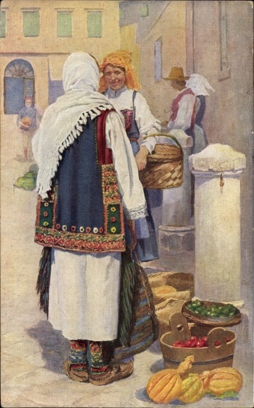 Artist PC Dalmatia Croatia, folk costumes, market