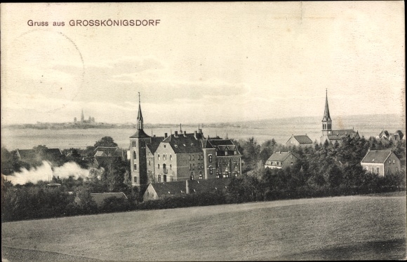 Postcard Großkönigsdorf Frechen Rhein Erft district, view from the field to the town