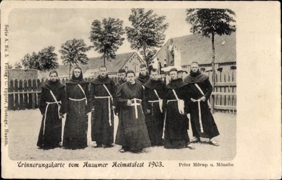Postcard Husum in North Frisia, 300th anniversary, local festival 1903, Prior Mörup, monks