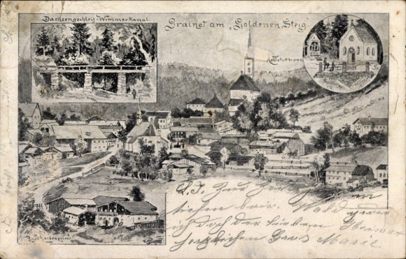 Litho Grainet Niederbayern, Am Goldenen Steig, Panorama, Wimmerkanal
