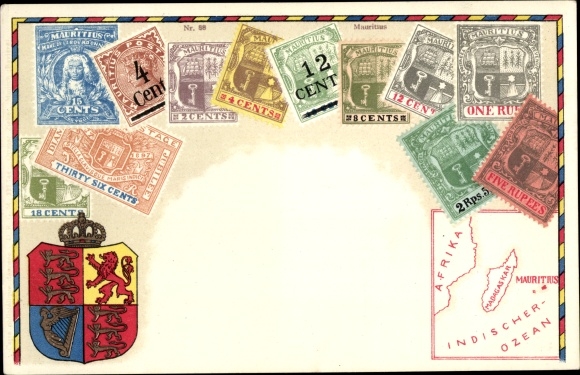 Briefmarken Wappen Ak Madagaskar, Afrika, Indischer Ozean