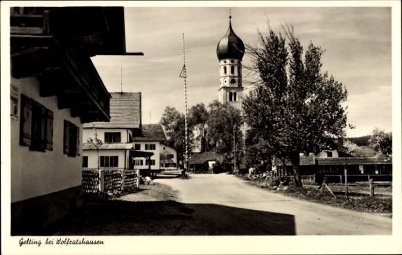 Postcard Gelting Geretsried in Upper Bavaria, Gelting near Wolfratshausen, church, street view, photo