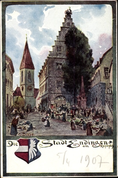 KP artysty Biese, Endingen am Kaiserstuhl, rynek, herb