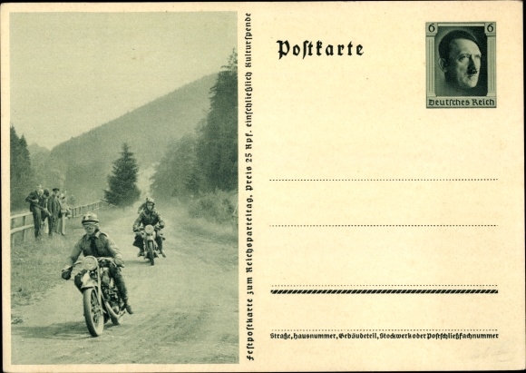 Ganzsachen Ak Krad Fahrer, NSKK, Motorräder, Reichsparteitag