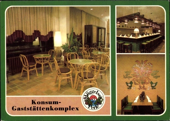 Ak Berlin Köpenick, Konsum-Gaststättenkomplex Müggelsee-Perle, Eiscafe, Grillbar