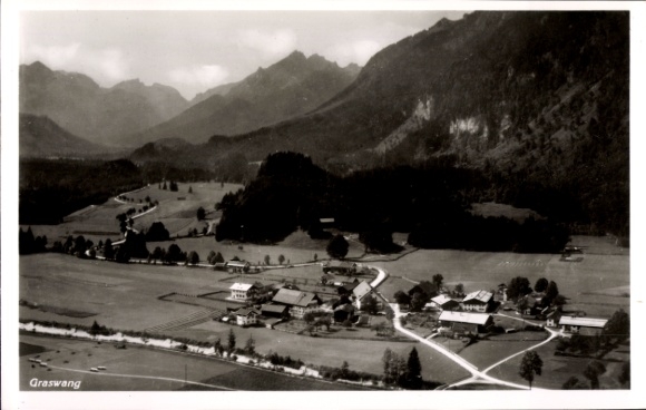 Ak Graswang Ettal Oberbayern, Fliegeraufnahme