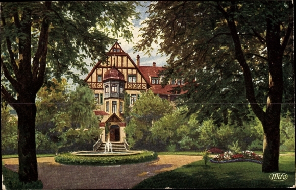 Postcard Bad Überkingen in Baden Württemberg, spa gardens with moated castles