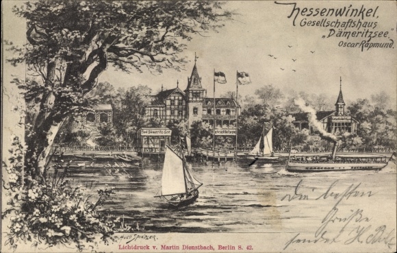 Chromo-Litho Berlin Köpenick Rahnsdorf Hessenwinkel, Gesellschaftshaus Dämeritzsee