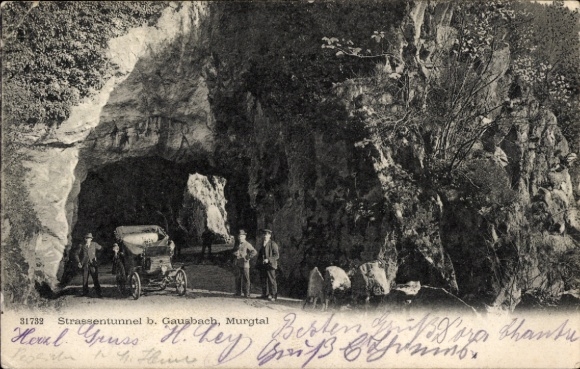 Ak Gausbach Forbach im Schwarzwald Baden, Straßentunnel im Murgtal, Felsen