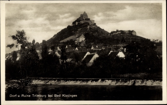 Postcard Trimberg Elfershausen in Lower Franconia, Trimburg, village and ruins