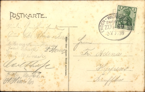 Postcard Schortens in Friesland, partial view, commercial building L. Hinrichs