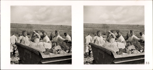 Stereo spatial image photo "The Battle in the West", No. 55, quarry, restoration of destroyed streets