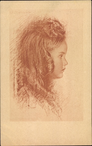 Artist PC Schachinger Walther, portrait of a girl, red chalk drawing