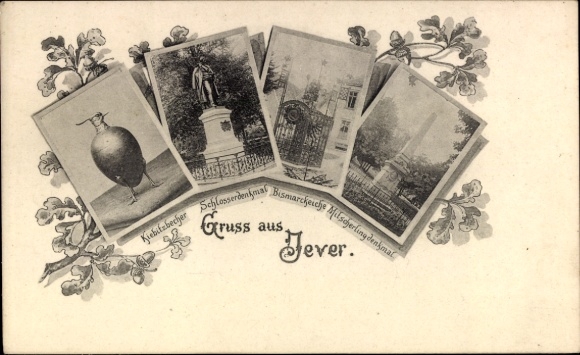 Postcard Jever in Oldenburg Friesland, castle monument, Bismarck oak