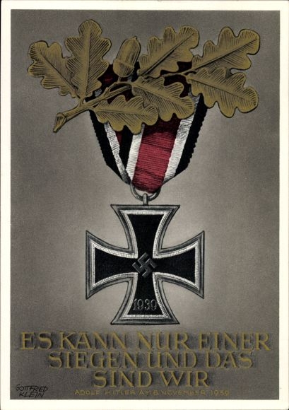Postal stationery artist Postcard Klein, Only one can win and that is us, quote Adolf Hitler