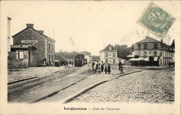 Postcard Longjumeau Essonne, train station, tram, people