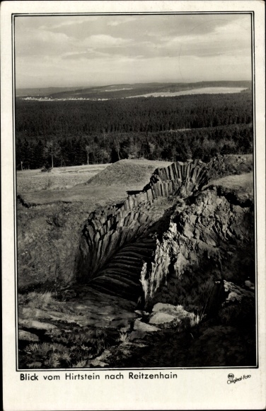 Ak Reitzenhain Marienberg in het Ertsgebergte, uitzicht vanaf Hirtstein, basaltwaaiers