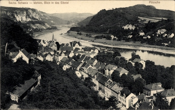 Ak Wehlen an der Elbe Sächsische Schweiz, Blick in das Elbetal, Pötzscha