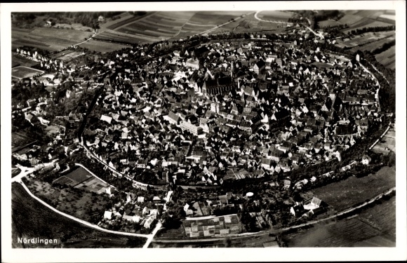 Postcard Nördlingen, aerial photo of the circular city, panorama