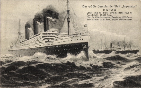 Artist Postcard Steamship Imperator, On Ocean Voyage, HAPAG
