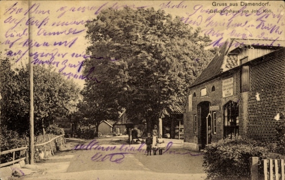 Ak Damendorf in Schleswig Holstein, Gruß aus  Gutshaus von Joh. Koll, ländliche Szene