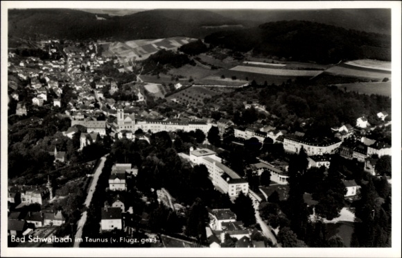 Postcard Bad Schwalbach im Taunus, aerial view of Bad Schwalbach, picturesque landscape, many buildings