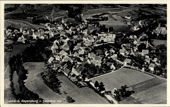 Postcard Laaber Pilsach in the Upper Palatinate, aerial view of Laaber, houses, fields, landscape