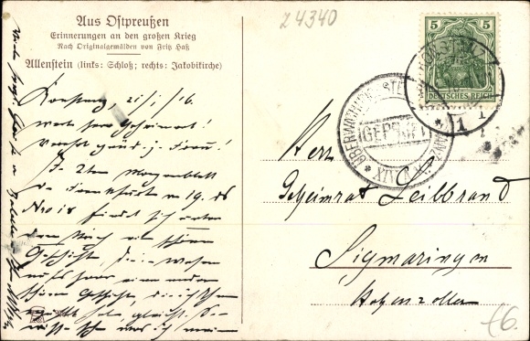 Artist PC Hass, Fritz, Olsztyn Allenstein East Prussia, Castle and Church of St. James