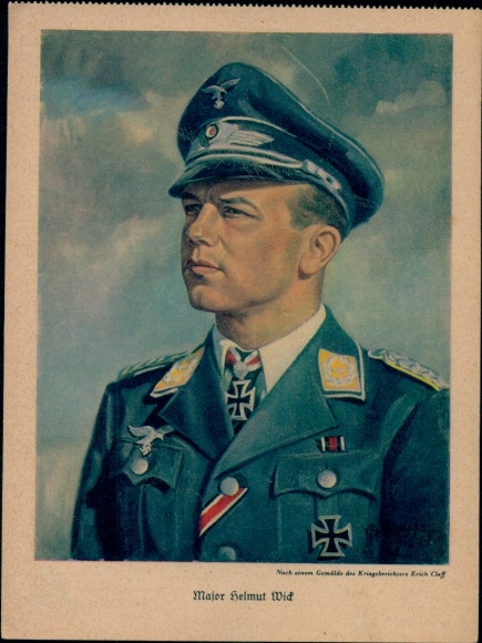 Ak Ritterkreuzträger Major Helmut Wick, Eichenlaub, Luftwaffe, Kommodore JG 2