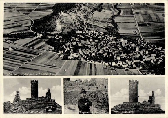 Postcard Mühlberg Drei Gleichen Thuringia, Mühlburg Castle, Castle Warden Richard Opel
