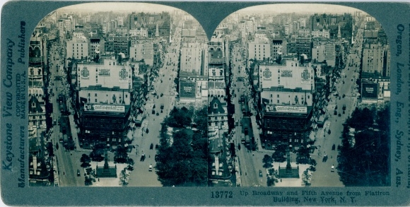 Stereo Photo New York City USA, Up Broadway and Fifth Avenue, seen from Flatiron Building