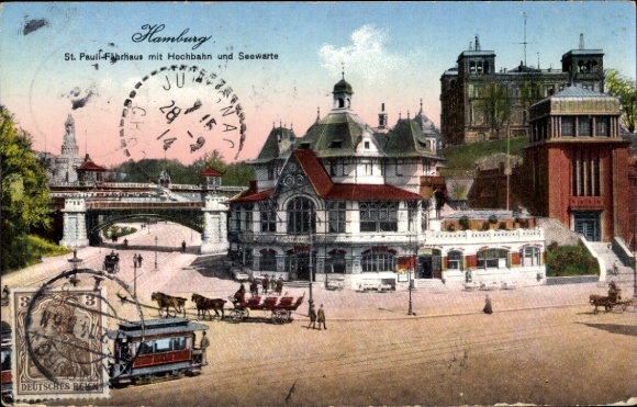 Postcard Hamburg Mitte St. Pauli, Heiligengeistfeld, Heiligen-Geist-Feld, St. Pauli-Fabrikhaus, elevated railway