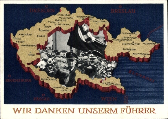 Postal stationery Postcard We thank our Führer, Sudetenland, Bohemia, Moravia, Hitler