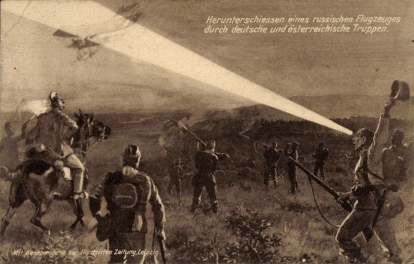 Postcard Shooting down of a Russian aircraft by German and Austrian troops, I WW