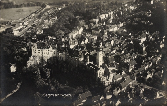 Postcard Sigmaringen on the Danube, aerial photograph, castle