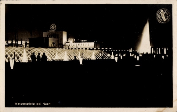 Ak Düsseldorf am Rhein, Wasserspiele bei Nacht