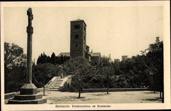 Postcard Barcelona Katalonien Spanien, International Exhibition, Romanesque Monastery