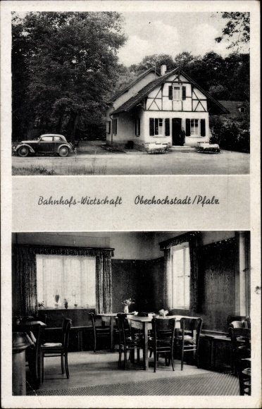 Postcard Oberhochstadt Hochstadt Pfalz, station economy, interior view, car