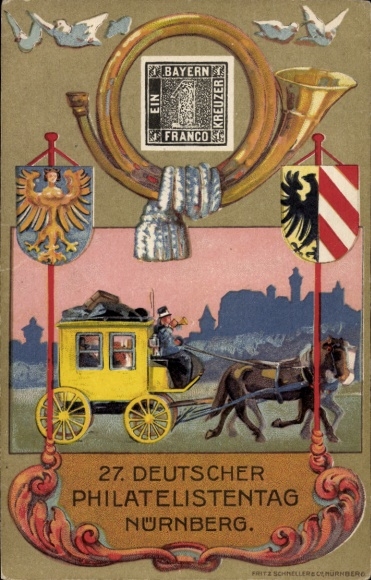 Coat of arms PC Nuremberg in Middle Franconia Bavaria, 27th German Philatelists' Day 1921