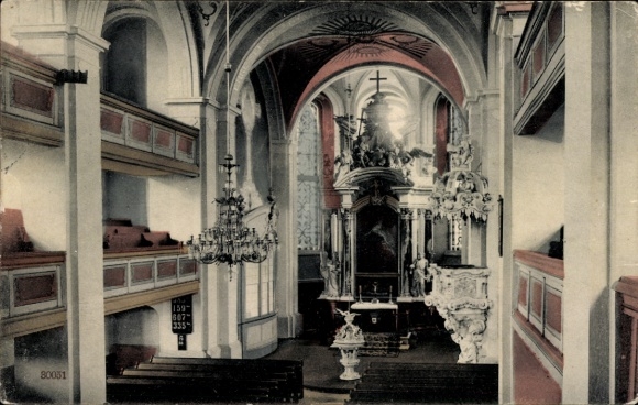Postcard Elstra in Upper Lusatia Saxony, church, interior view