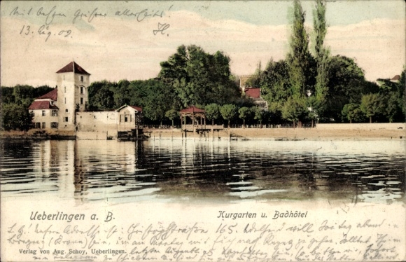 Postcard Überlingen am Bodensee, Kurgarten and Badhotel