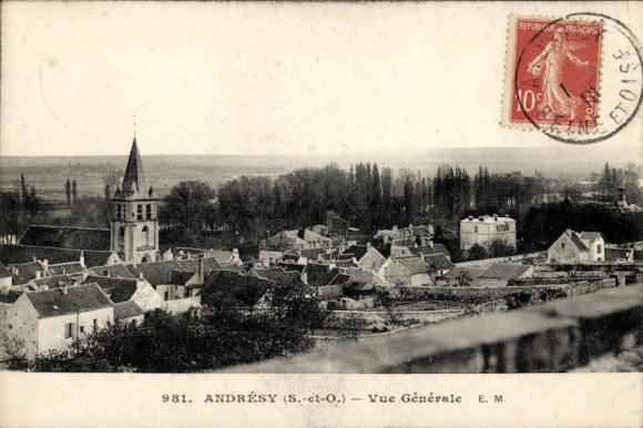 Ak Andrésy Yvelines, Stadtansicht, Kirche, Gebäude, ländliche Umgebung, 