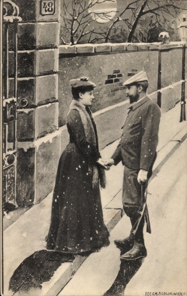 Postcard Couple with Skates, Moon