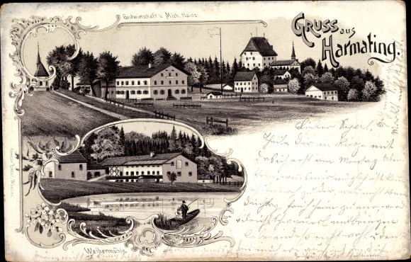 Chromo-Litho harming Egling in Upper Bavaria, inn, Weihermühle
