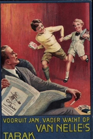 Artist PC Van Nelle's Tabak, City Baai, advertising, children, father with newspaper
