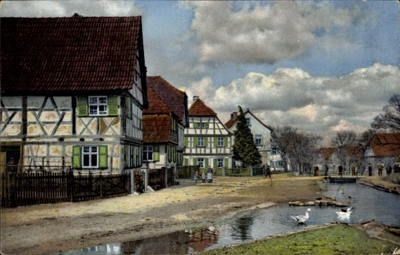 Postcard Nenke & Ostermaier Series 77 No. 1911, Spring in Franconia, village motif in Staffelstein