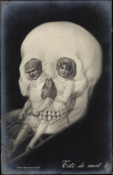 Artist Postcard Tête de mort, Totenschädel, Metamorphose, PFB