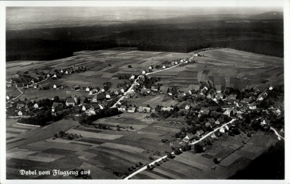 Ak Dobel im Schwarzwald, Luftaufnahme von  Felder und Häuser, Text: "Dobel vom Flugzeug aus"