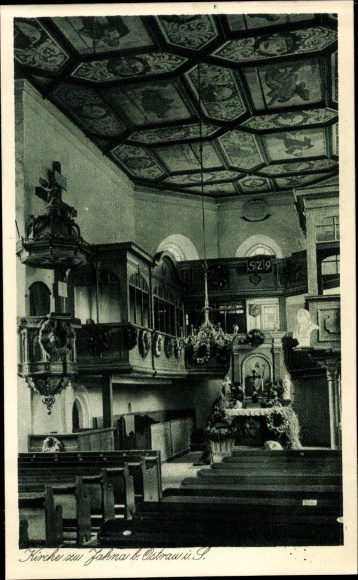 Ak Jahna Ostrau in Sachsen, Inneres der Kirche, Kanzel