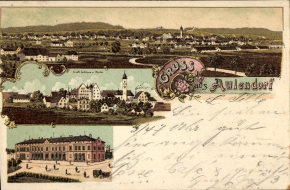 Chromo-Litho Aulendorf in Württemberg, general view, count's castle, church